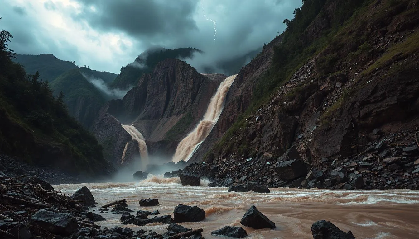 Pengertian dan Makna Dasar Mimpi Gunung Longsor dan Banjir (c) Ilustrasi AI