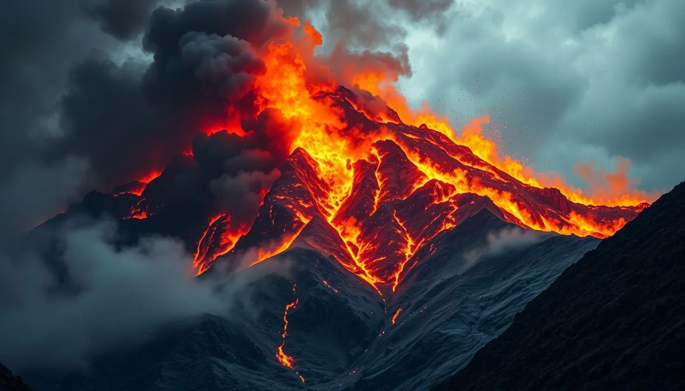 Pengertian dan Makna Dasar Mimpi Gunung Terbakar (c) Ilustrasi AI