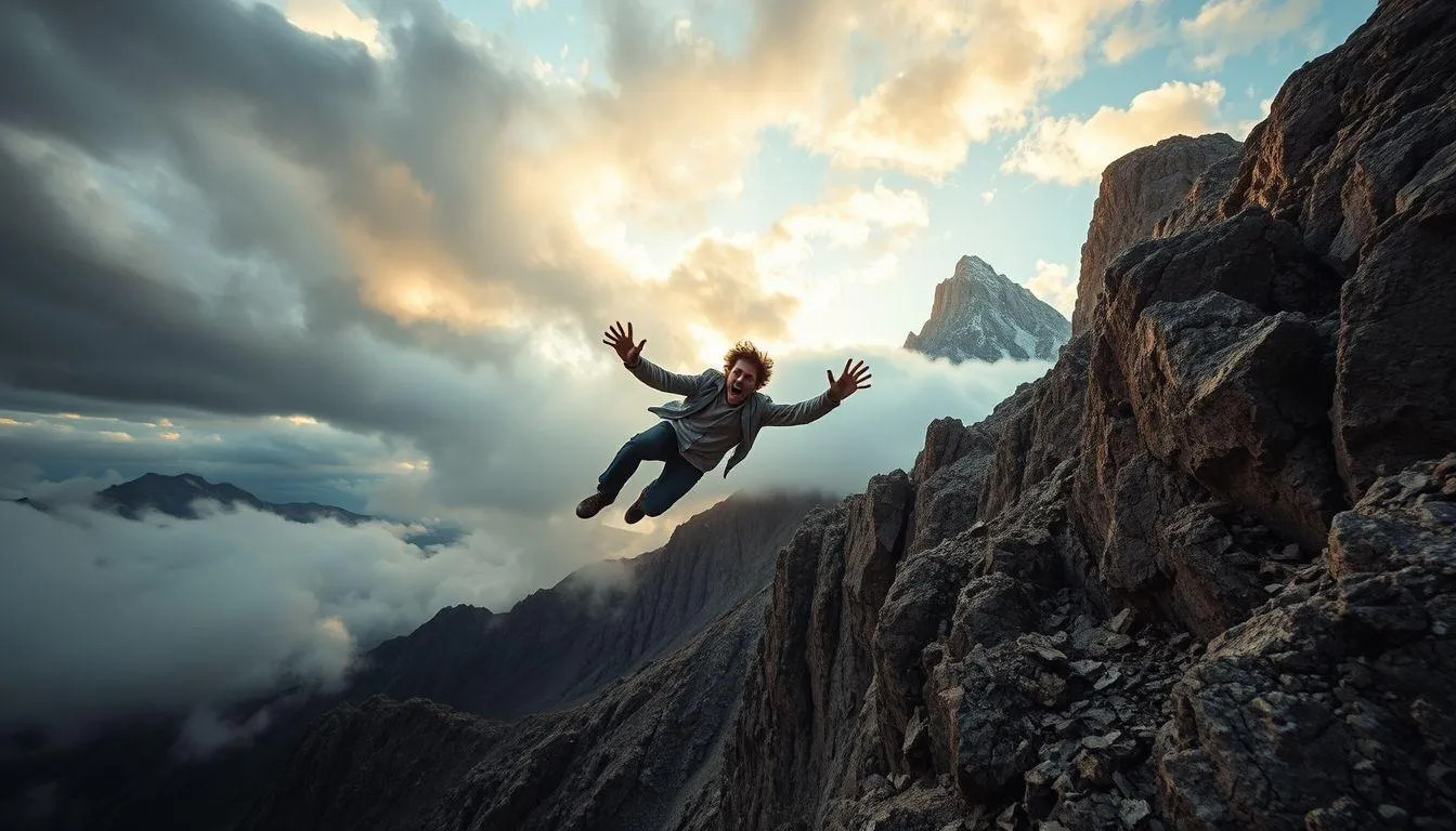 Pengertian dan Karakteristik Mimpi Jatuh dari Gunung (c) Ilustrasi AI