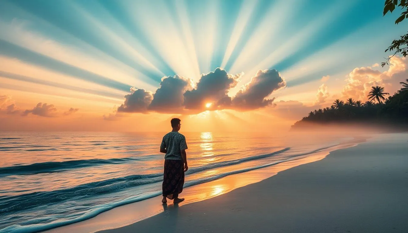 Pemandangan sunset di pantai (c) Ilustrasi AI