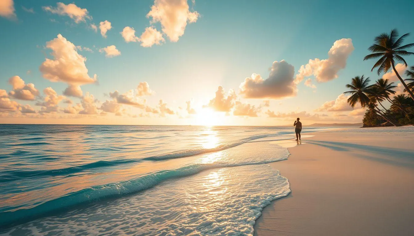 Pemandangan pantai dengan sunset indah (c) Ilustrasi AI