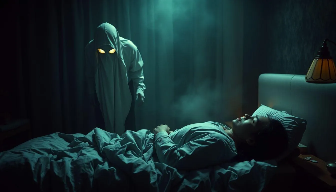 Pengertian dan Karakteristik Mimpi Ketindihan Pocong (c) Ilustrasi AI