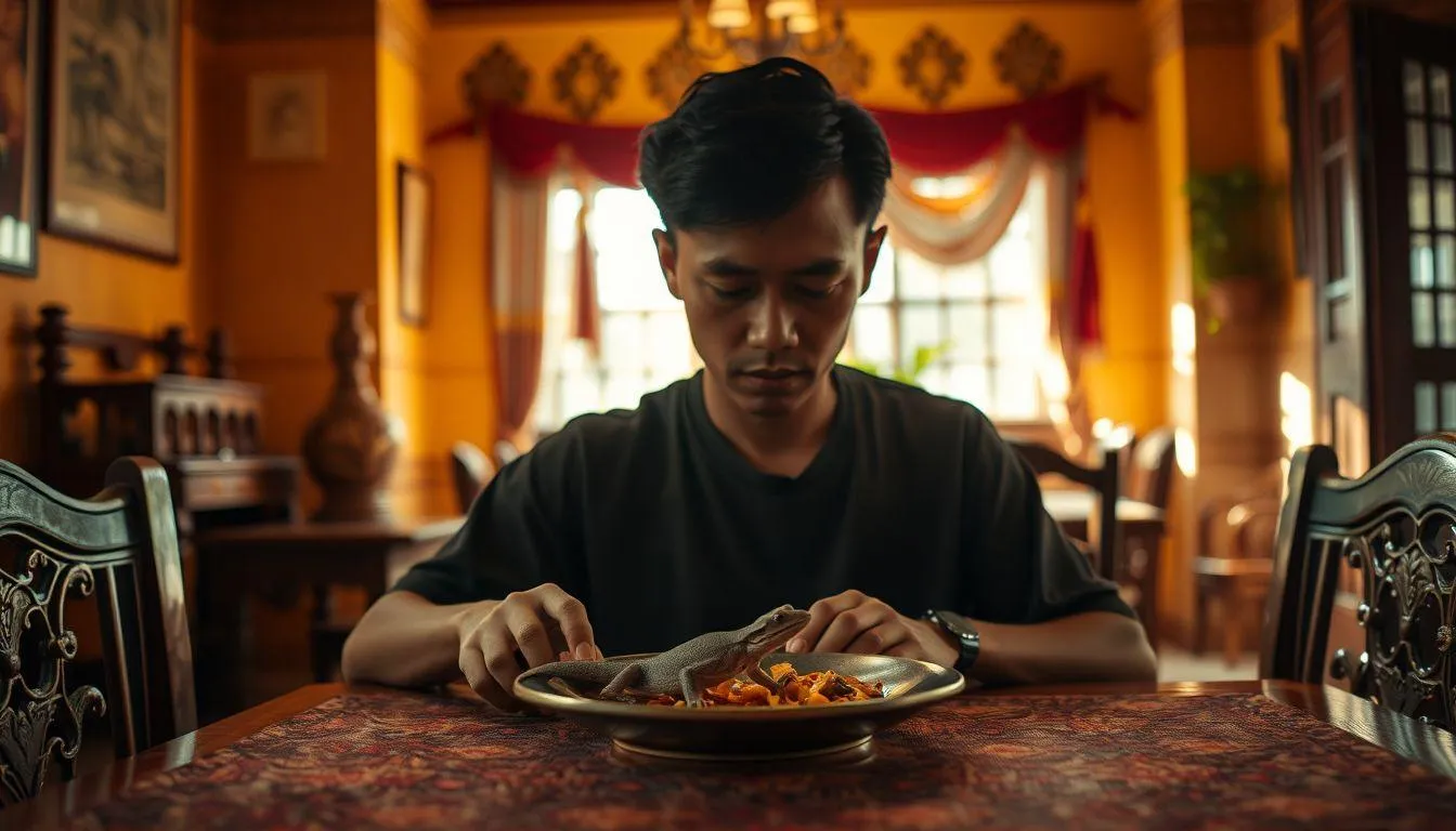 Pengertian dan Makna Dasar Mimpi Makan Cicak (c) Ilustrasi AI