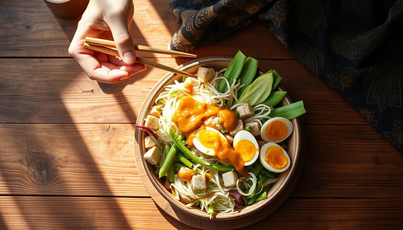 Pengertian dan Makna Umum Arti Mimpi Makan Gado Gado (c) Ilustrasi AI