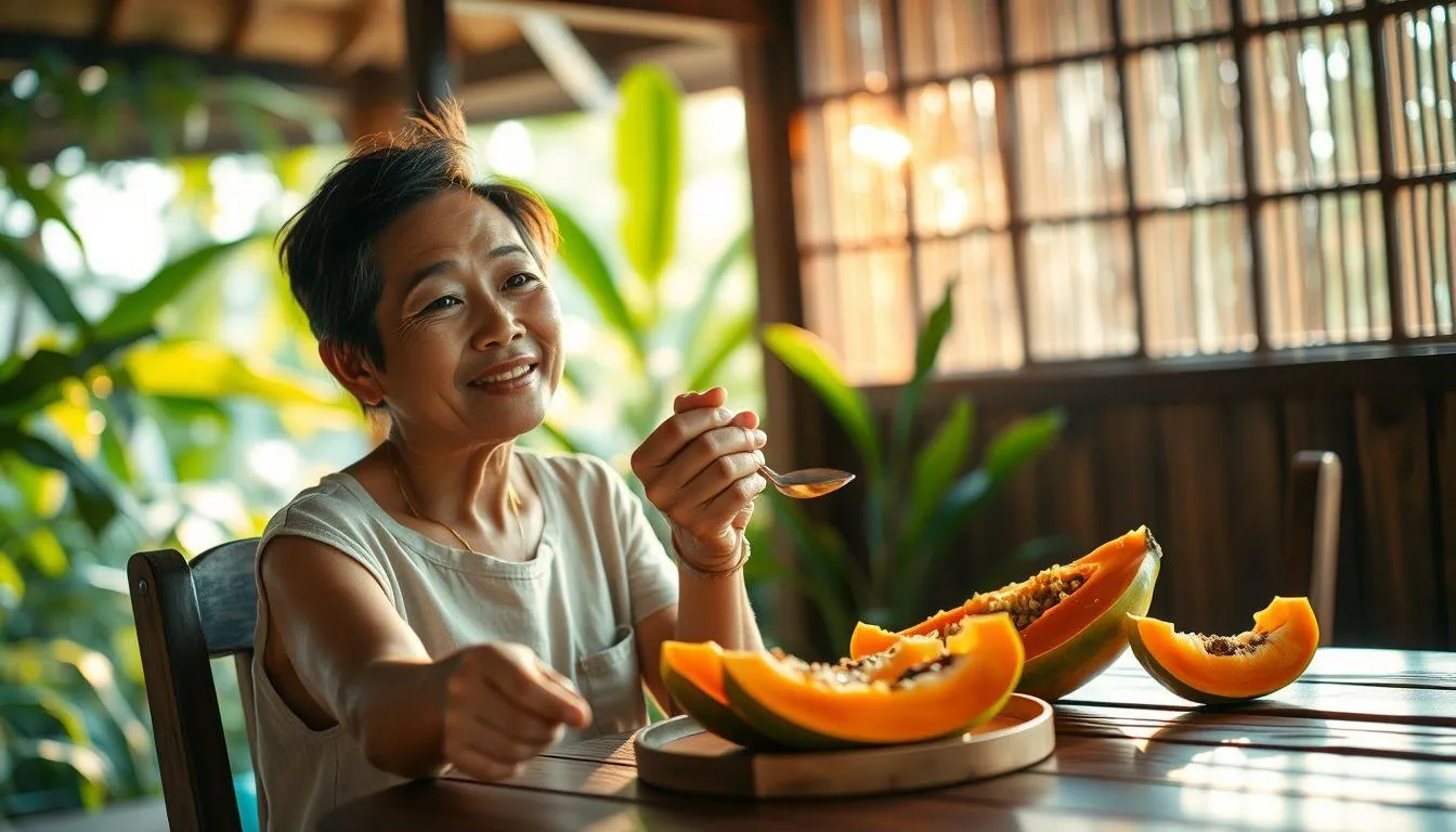 Pengertian dan Makna Umum Arti Mimpi Makan Pepaya (c) Ilustrasi AI