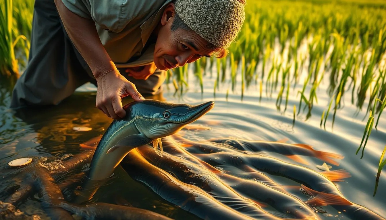 Pengertian Mimpi Mancing Belut (c) Ilustrasi AI