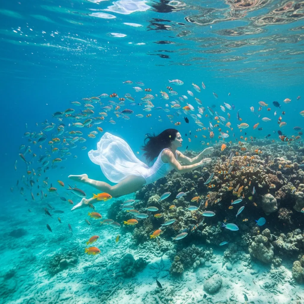 Pengertian dan Makna Dasar Mimpi Mandi dengan Ikan Banyak  (c) Ilustrasi AI