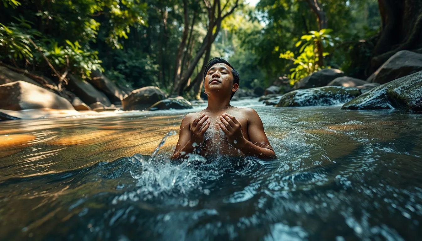 Pengertian dan Makna Dasar Mimpi Mandi di Air Mengalir (c) Ilustrasi AI