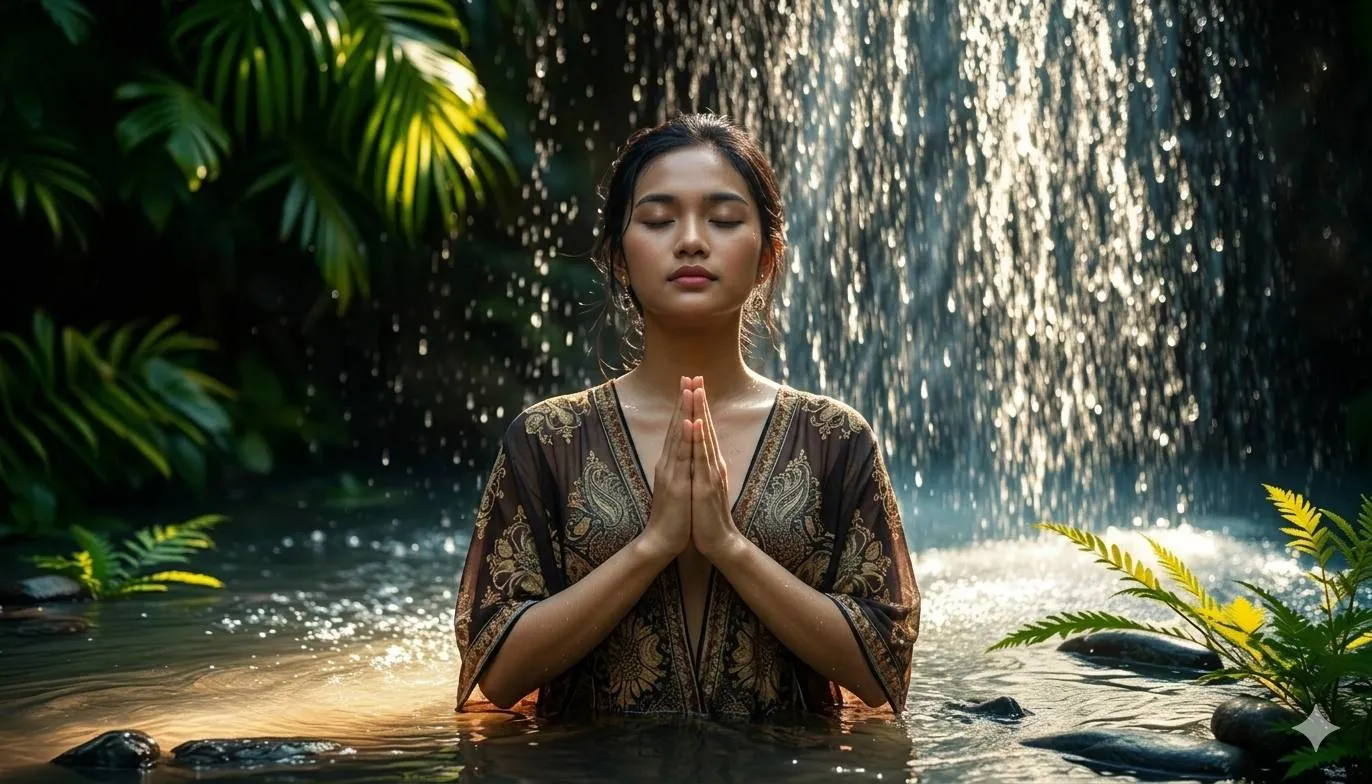 mandi di air terjun - image by AI