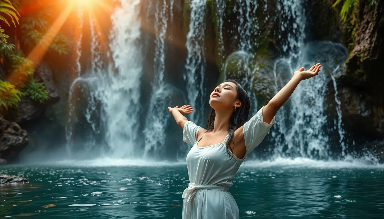 Pengertian dan Arti Mimpi Mandi di Air Terjun (c) Ilustrasi AI