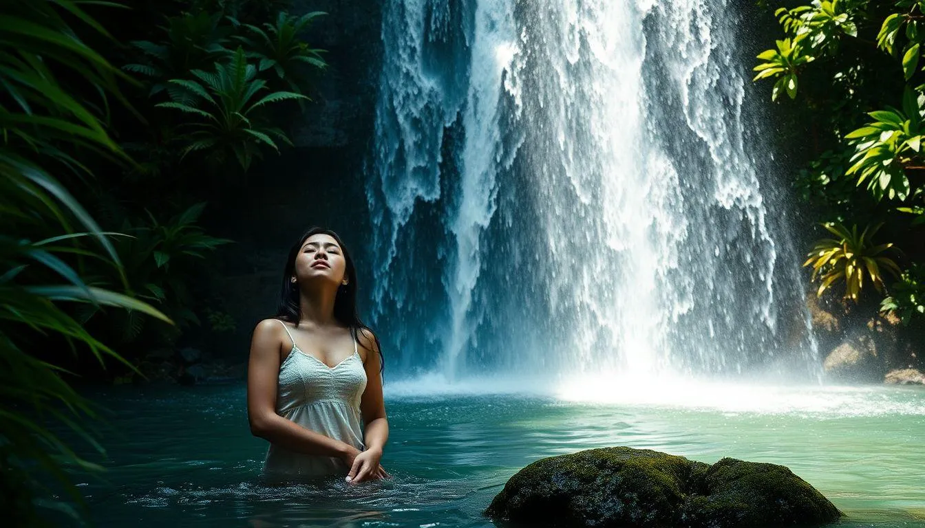 Pengertian dan Simbolisme Mimpi Mandi di Air Terjun yang Jernih (c) Ilustrasi AI