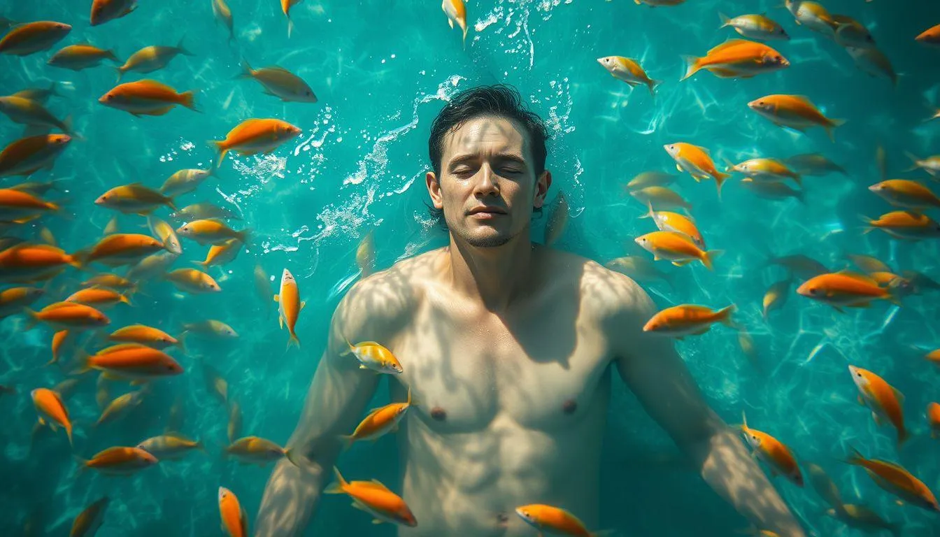 Pengertian dan Makna Dasar Mimpi Mandi di Air Berisi Ikan (c) Ilustrasi AI