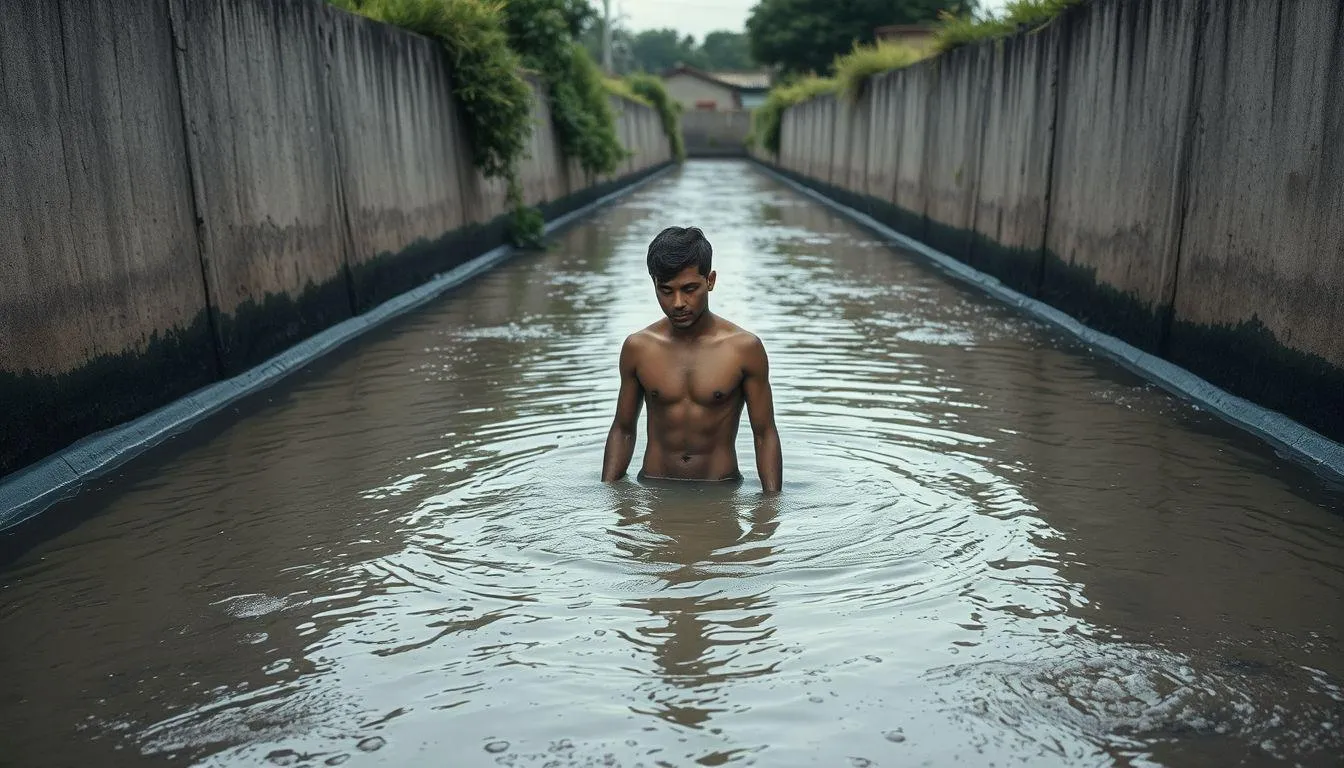 Pengertian dan Makna Dasar Mimpi Mandi di Parit (c) Ilustrasi AI