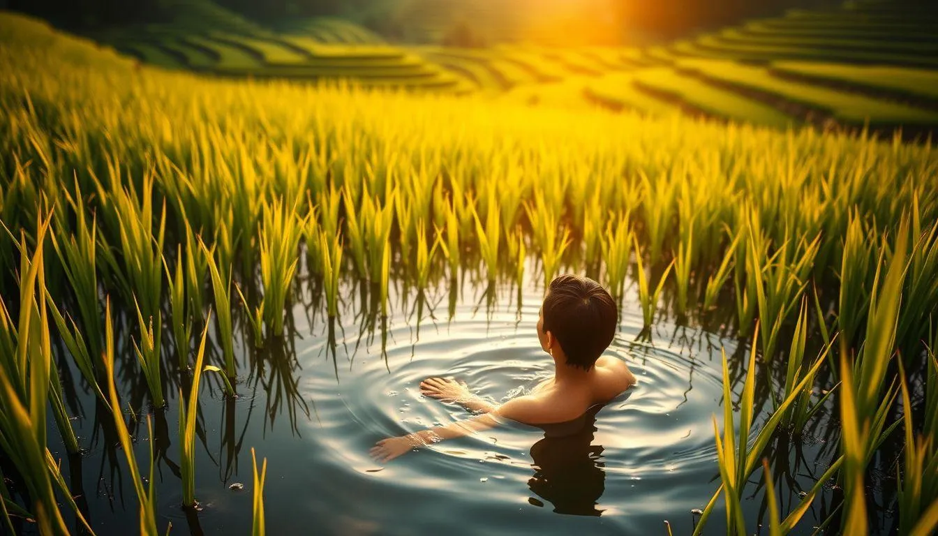 Pengertian dan Makna Dasar Mimpi Mandi di Sawah (c) Ilustrasi AI