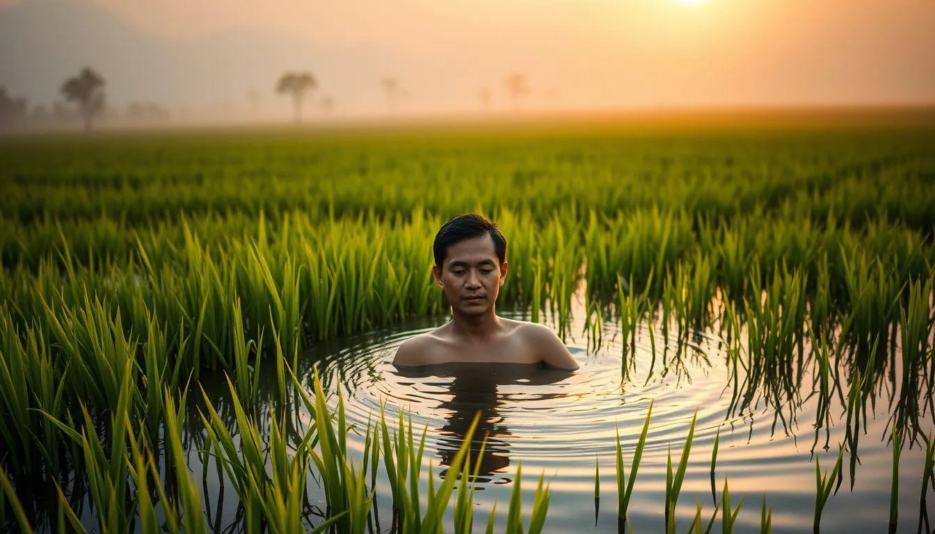 Tafsir Mimpi Mandi di Sawah dalam Perspektif Islam (c) Ilustrasi AI