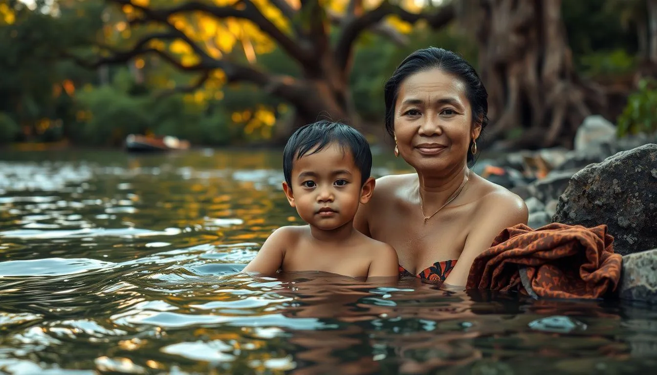 Makna Spiritual Mimpi Mandi di Sungai Bersama Ibu (c) Ilustrasi AI