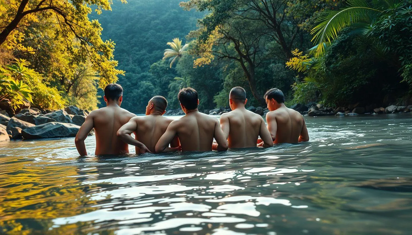 Pengertian dan Makna Dasar Arti Mimpi Mandi di Sungai Bersama Teman (c) Ilustrasi AI