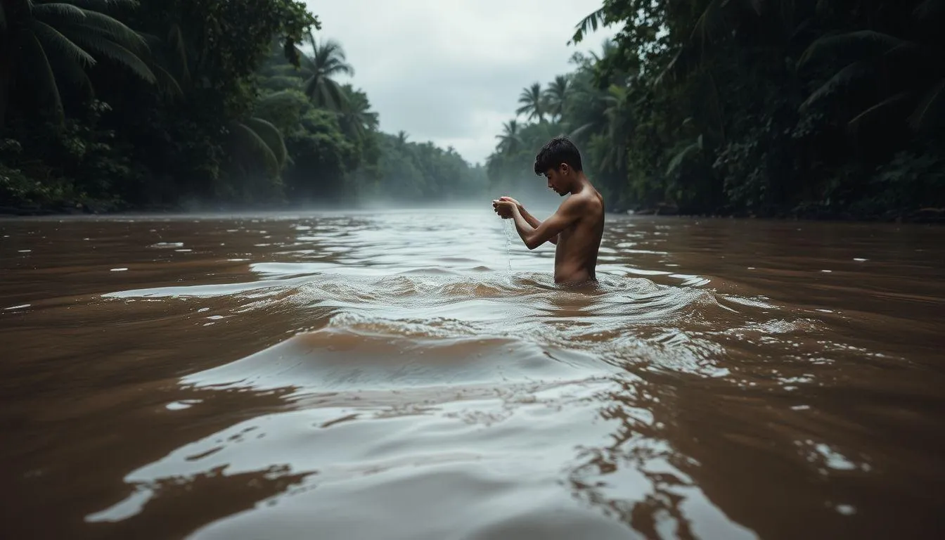 Pengertian dan Makna Dasar Mimpi Mandi di Sungai Keruh (c) Ilustrasi AI