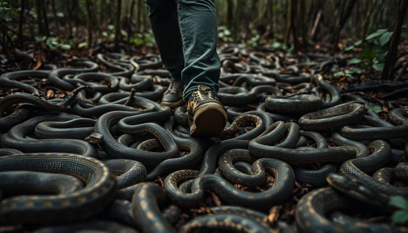 Pengertian dan Definisi Mimpi Melewati Ular Banyak (c) Ilustrasi AI