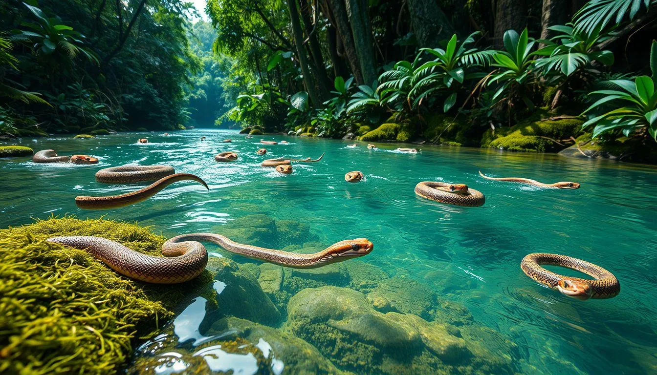 Pengertian dan Makna Dasar Mimpi Melihat Banyak Ular di Sungai (c) Ilustrasi AI