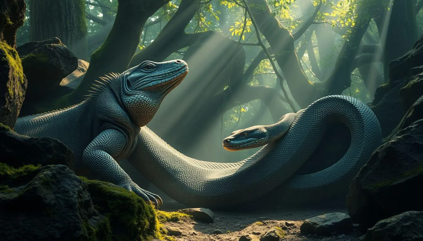 Pengertian dan Makna Dasar Mimpi Biawak dan Ular Besar (c) Ilustrasi AI