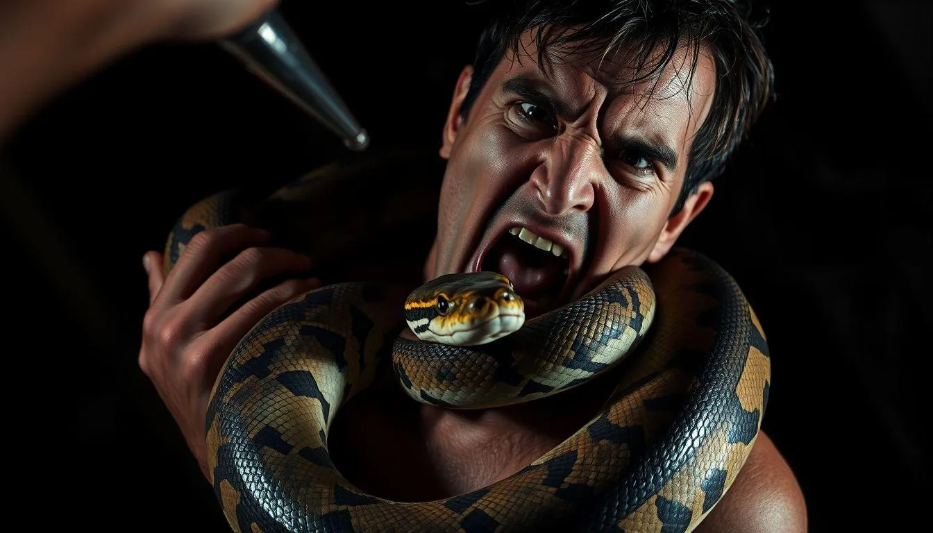 Pengertian dan Makna Dasar Mimpi Melihat Orang Dililit Ular (c) Ilustrasi AI