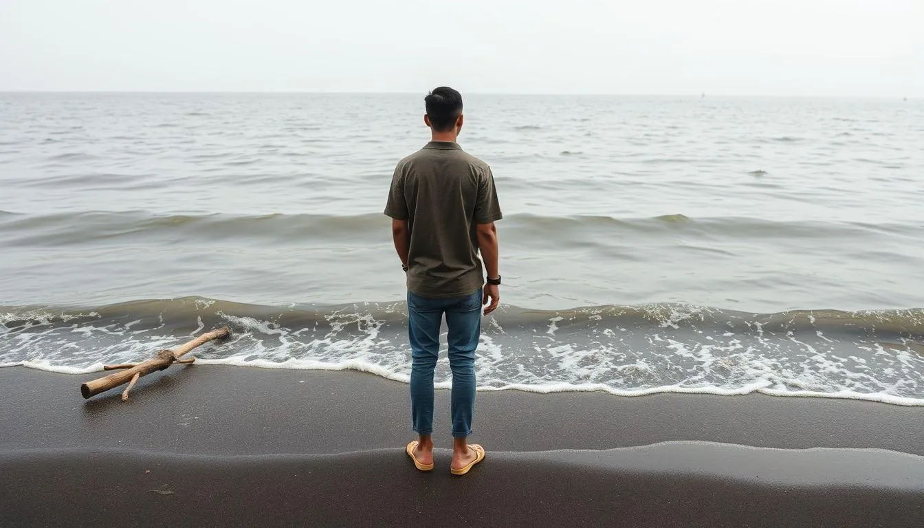 Pengertian dan Simbolisme Mimpi Melihat Pantai Air Keruh (c) Ilustrasi AI