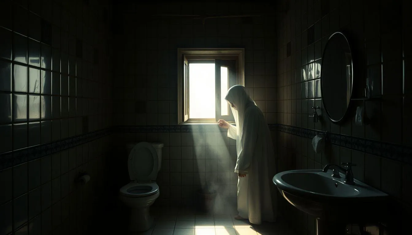 Pengertian dan Makna Dasar Mimpi Pocong di Kamar Mandi (c) Ilustrasi AI