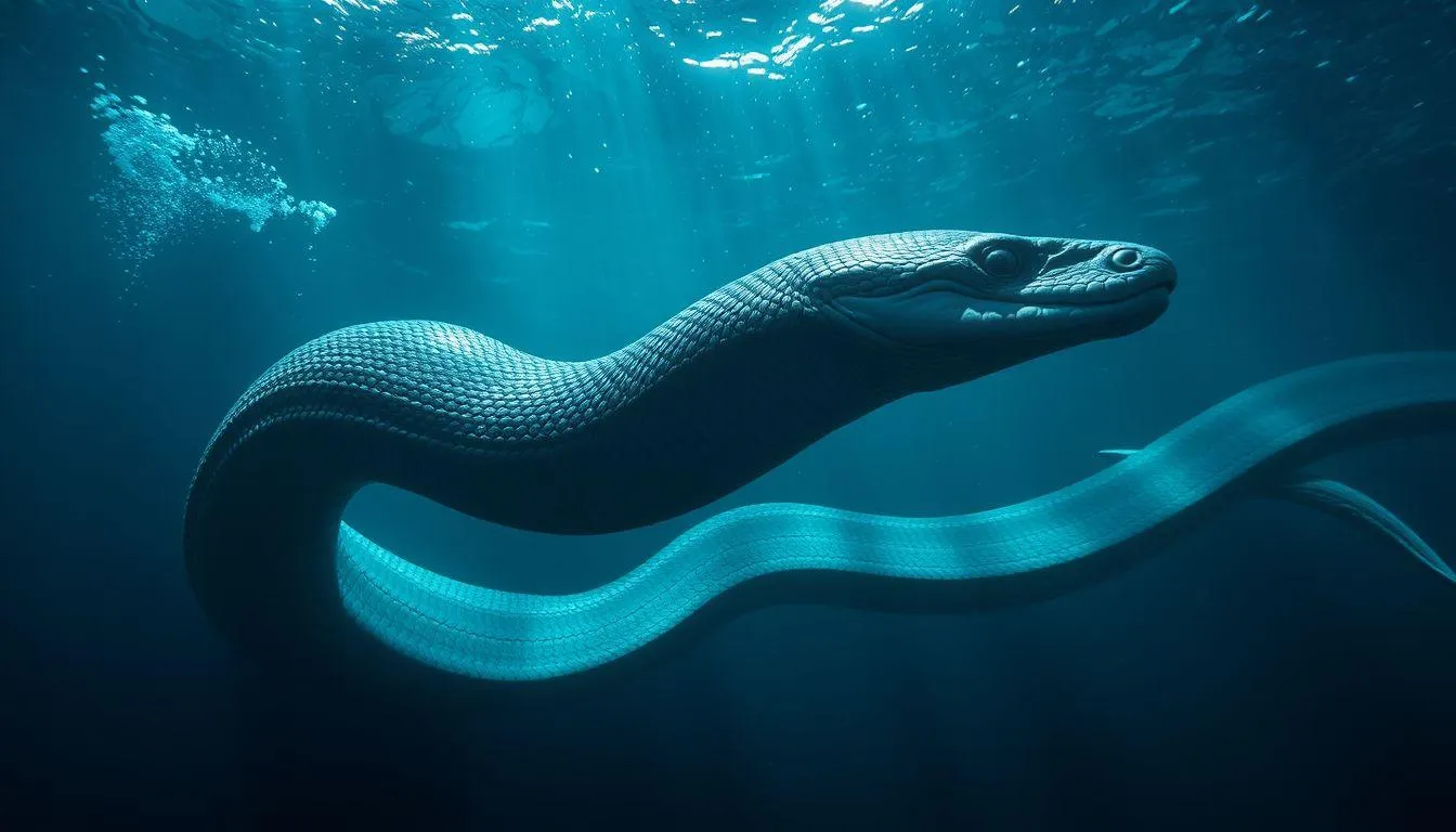 Pengertian dan Makna Dasar Mimpi Ular Besar di Laut (c) Ilustrasi AI