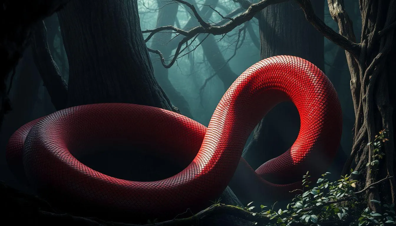 Pengertian dan Makna Dasar Mimpi Ular Besar Warna Merah (c) Ilustrasi AI