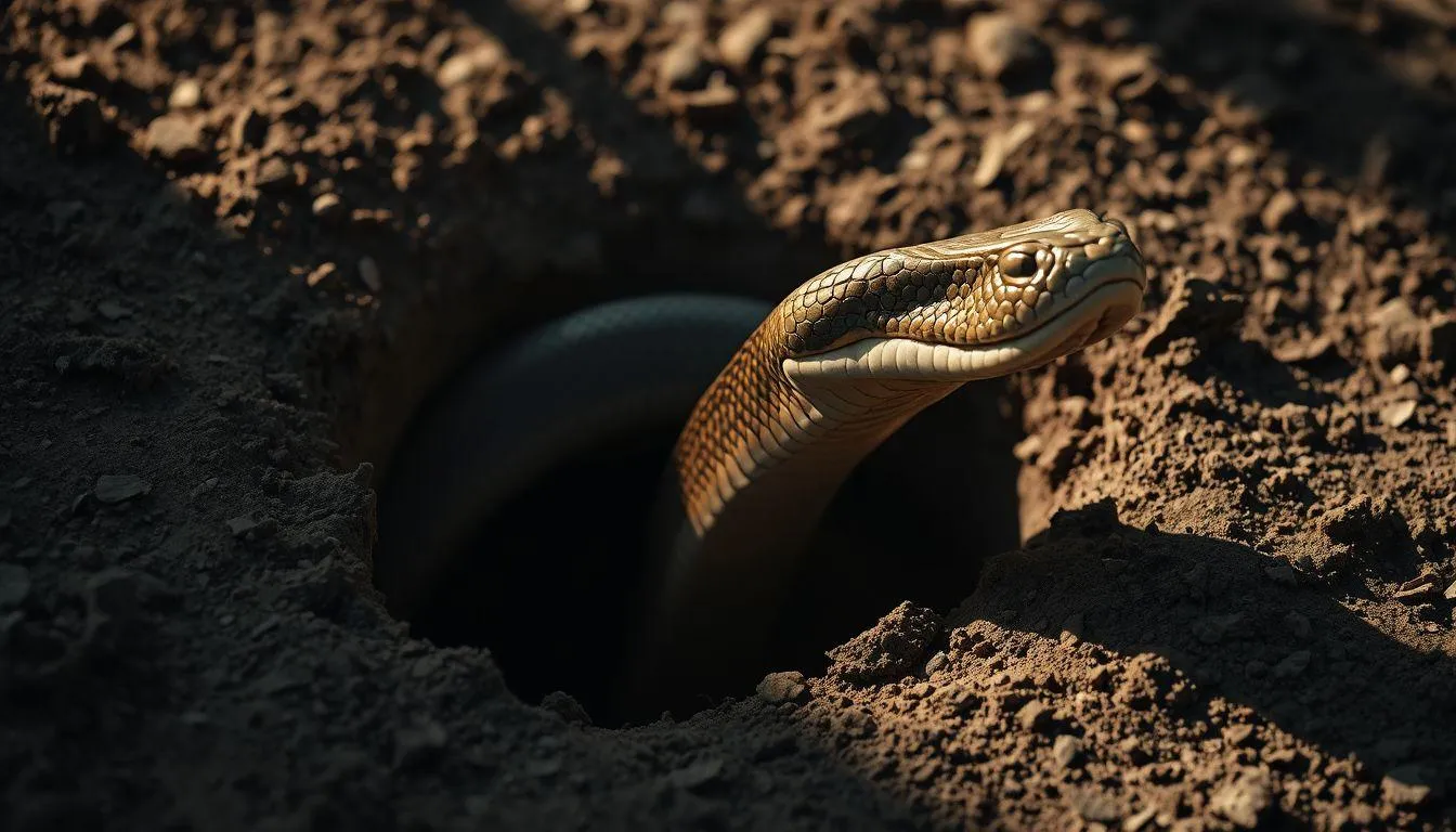 Interpretasi Psikologis Mimpi Ular Keluar dari Lubang Tanah (c) Ilustrasi AI