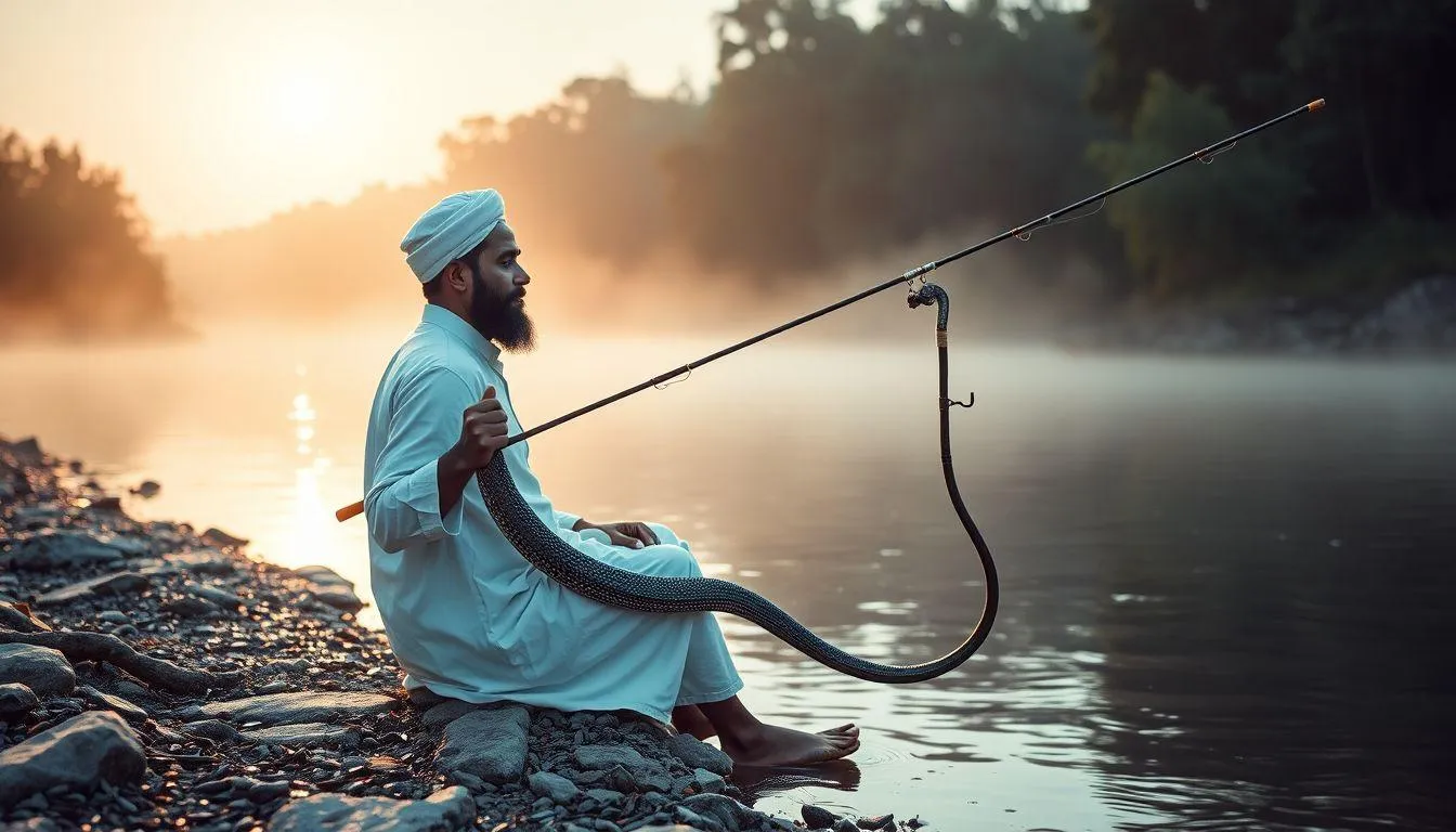 Tafsir Mimpi Memancing Ular Menurut Islam (c) Ilustrasi AI