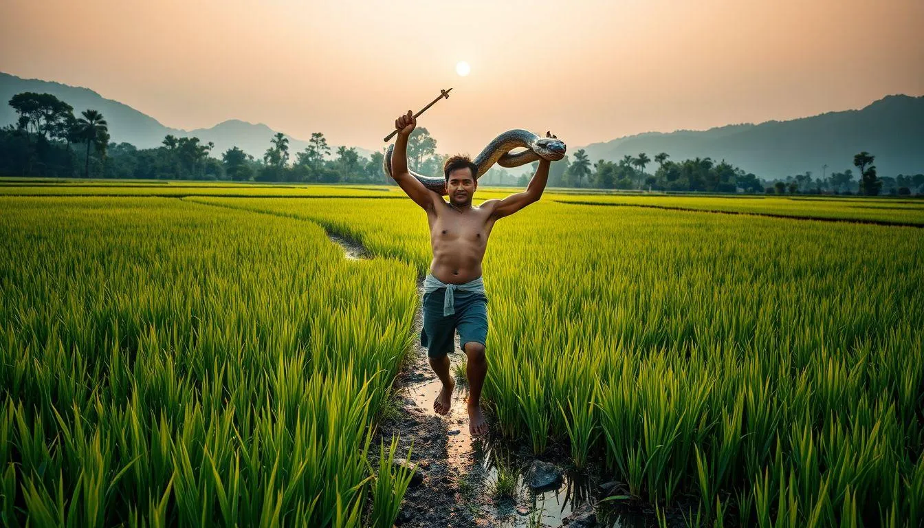 Pengertian dan Makna Dasar Mimpi Membunuh Ular Sawah (c) Ilustrasi AI