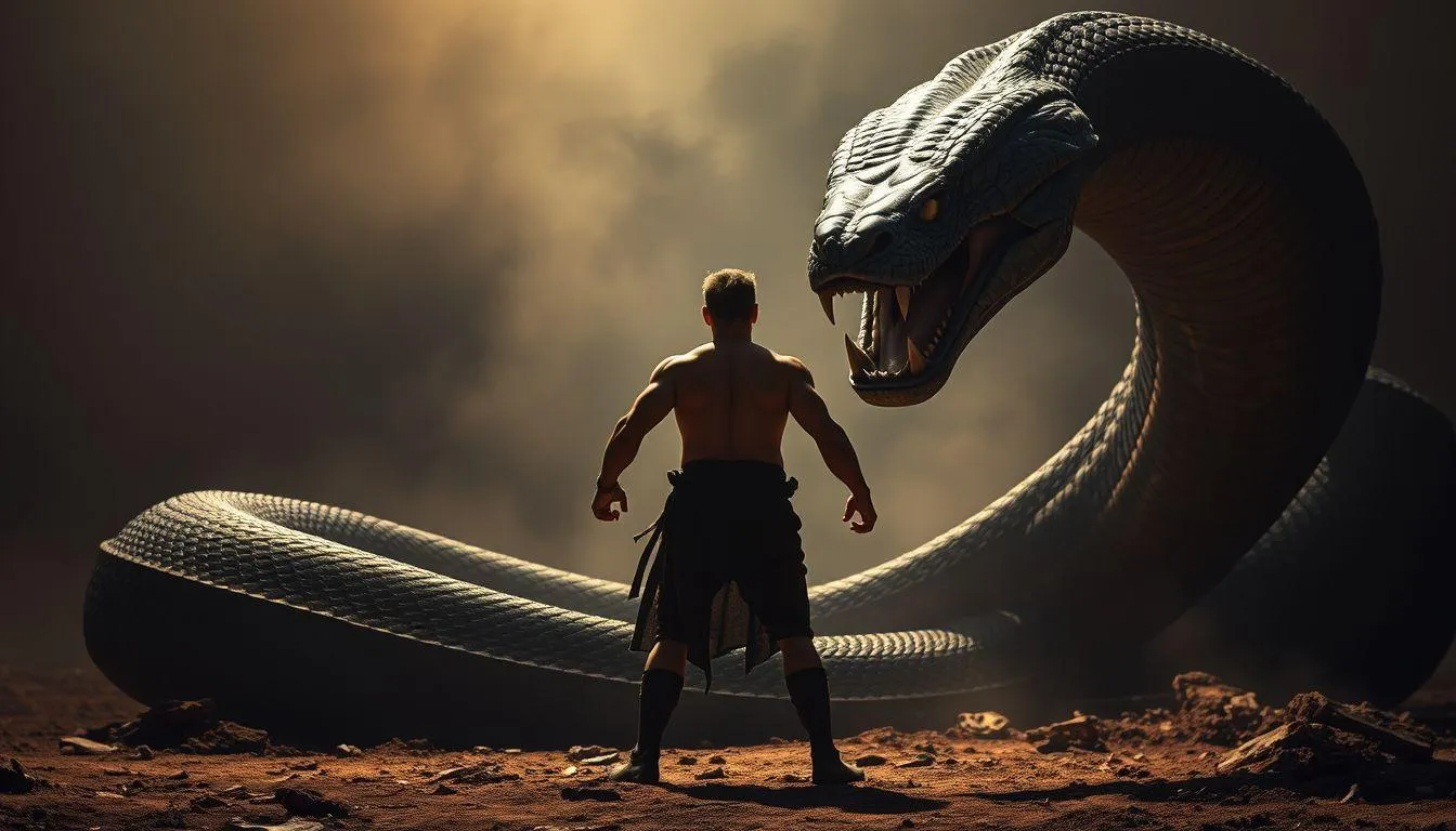 Makna Positif Mimpi Memukul Ular Besar (c) Ilustrasi AI