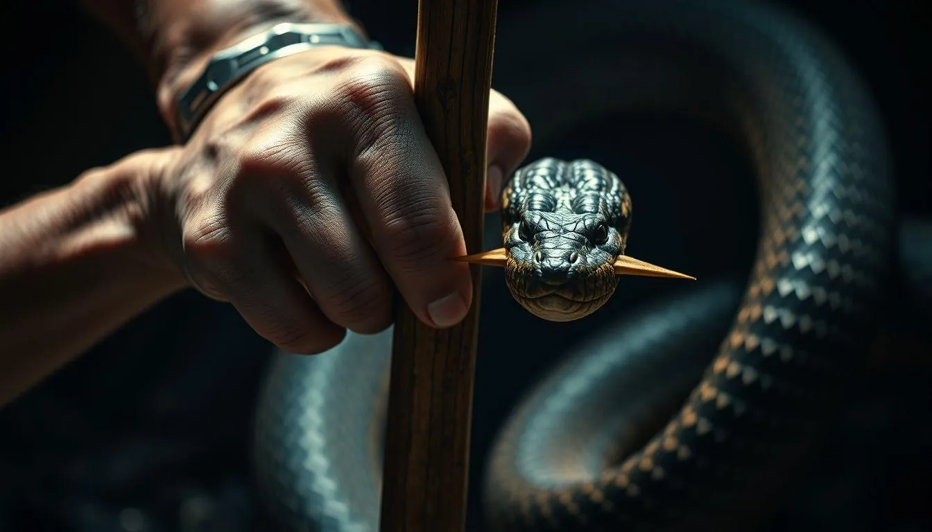 Interpretasi Berdasarkan Cara Memukul Ular (c) Ilustrasi AI