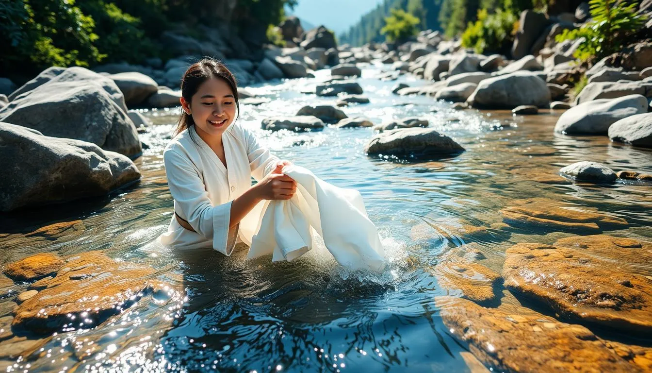 Tips Memaknai Mimpi Mencuci Baju di Air Jernih (c) Ilustrasi AI