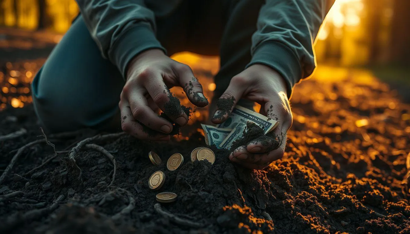 Pengertian dan Makna Dasar Mimpi Menemukan Uang di Dalam Tanah (c) Ilustrasi AI