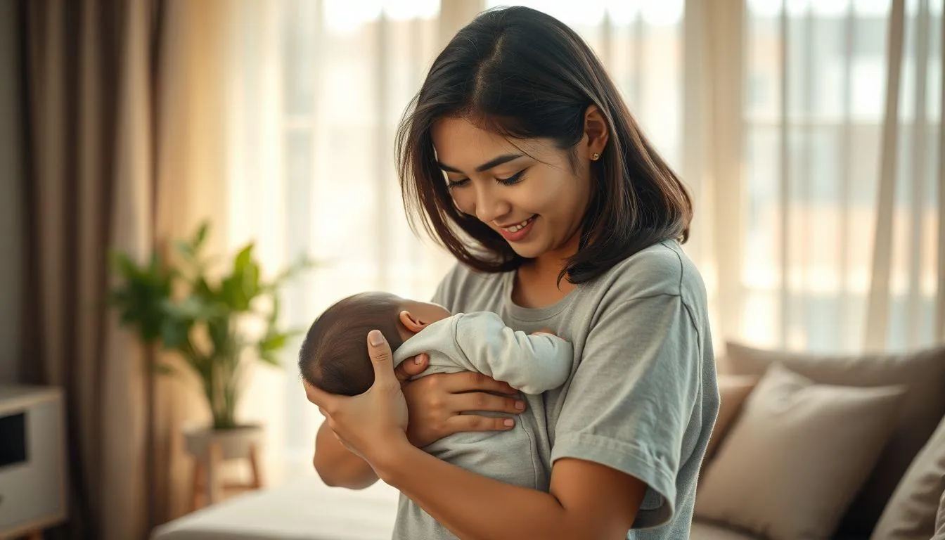 Seorang wanita menggendong bayi (c) Ilustrasi AI