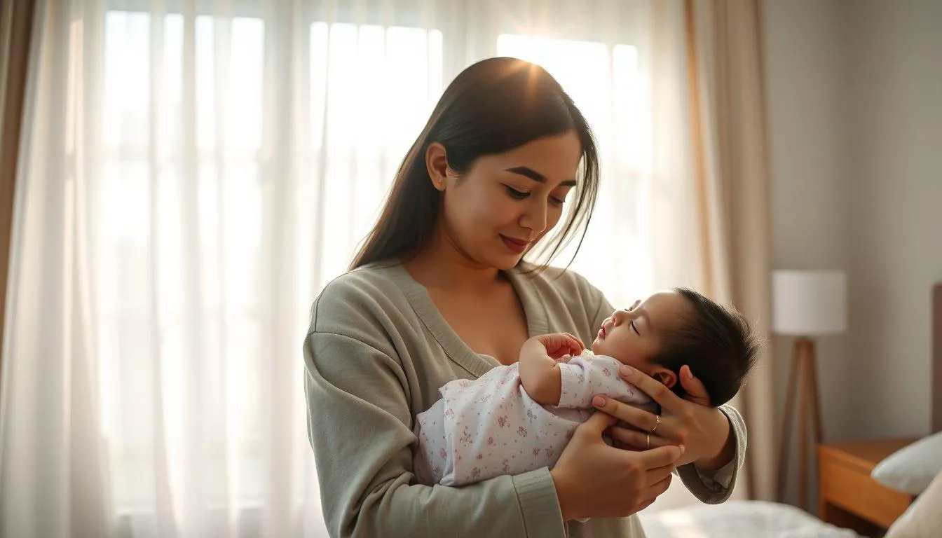 Seorang wanita menggendong bayi (c) Ilustrasi AI