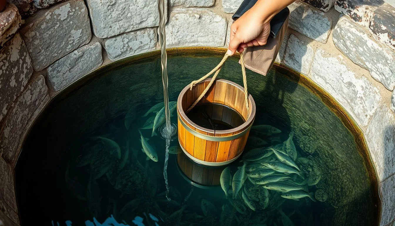 Pengertian dan Makna Dasar Mimpi Menimba Air di Sumur Dapat Ikan (c) Ilustrasi AI