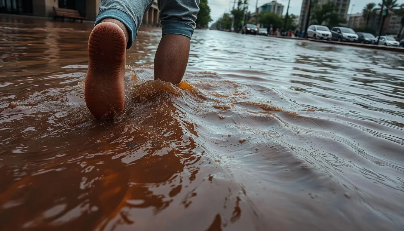 Pengertian dan Makna Dasar Mimpi Menyeberangi Banjir Air Keruh (c) Ilustrasi AI