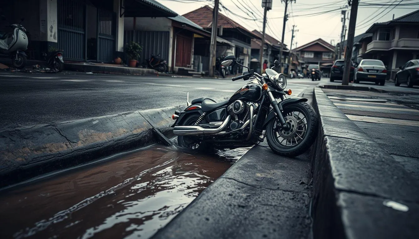 Pengertian dan Makna Dasar Mimpi Motor Jatuh ke Selokan (c) Ilustrasi AI