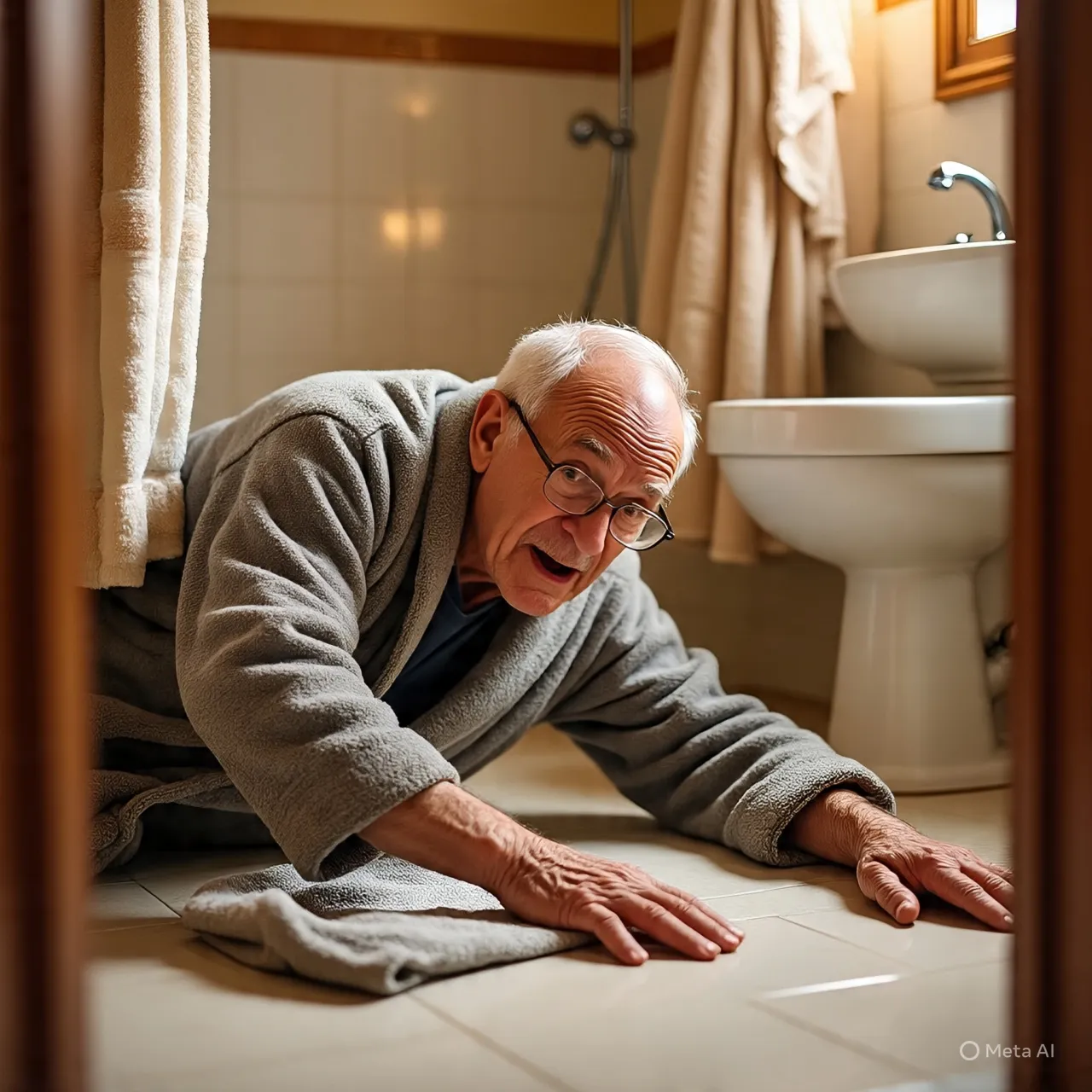 Pengertian dan Makna Dasar Mimpi Orang Tua Jatuh di Kamar Mandi (c) Ilustrasi AI