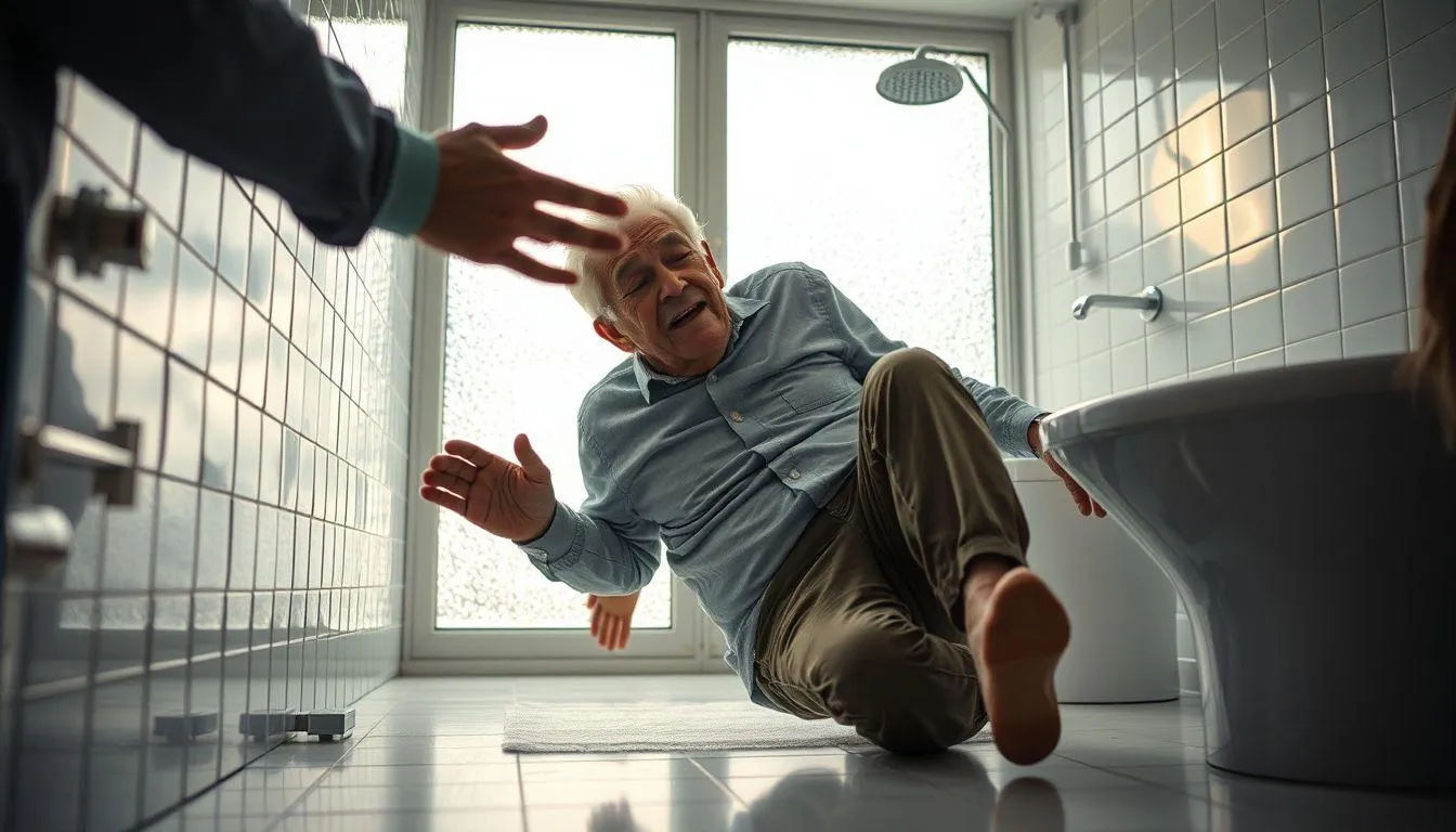 Pengertian dan Makna Dasar Mimpi Orang Tua Jatuh di Kamar Mandi (c) Ilustrasi AI