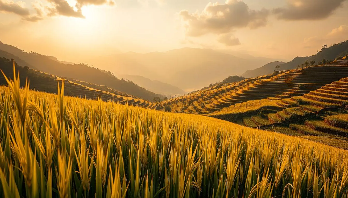 Pemandangan senja sawah (c) Ilustrasi AI