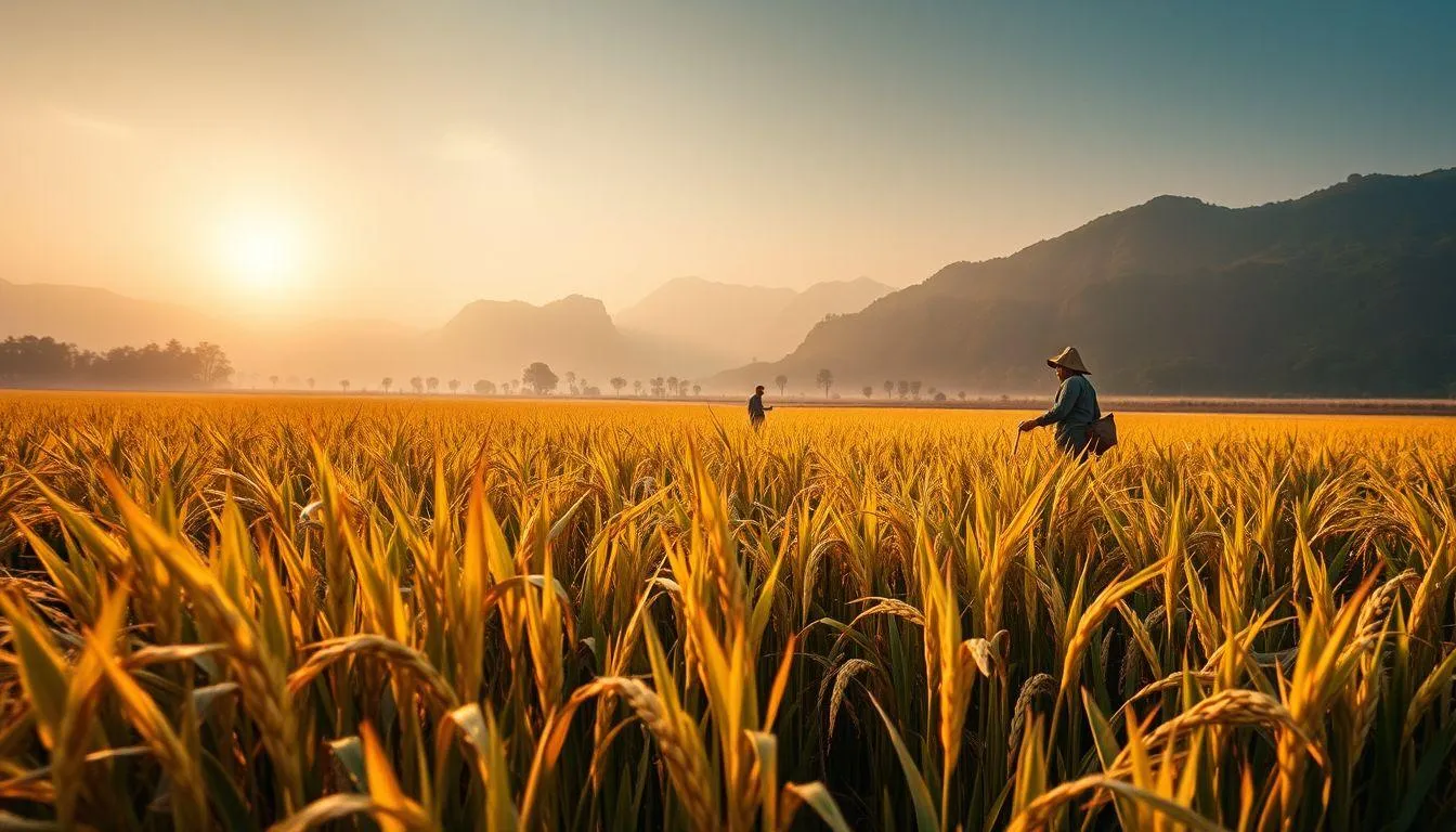 Suasana sawah dengan tanaman padi (c) Ilustrasi AI