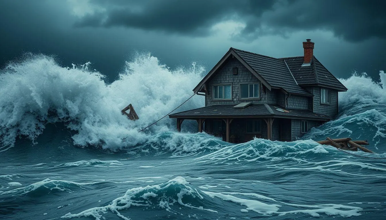 Pengertian dan Makna Dasar Mimpi Rumah Kena Tsunami (c) Ilustrasi AI