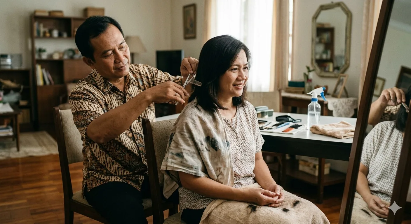 Pengertian dan Makna Dasar Mimpi Suami Potong Rambut Istri (c) Ilustrasi AI