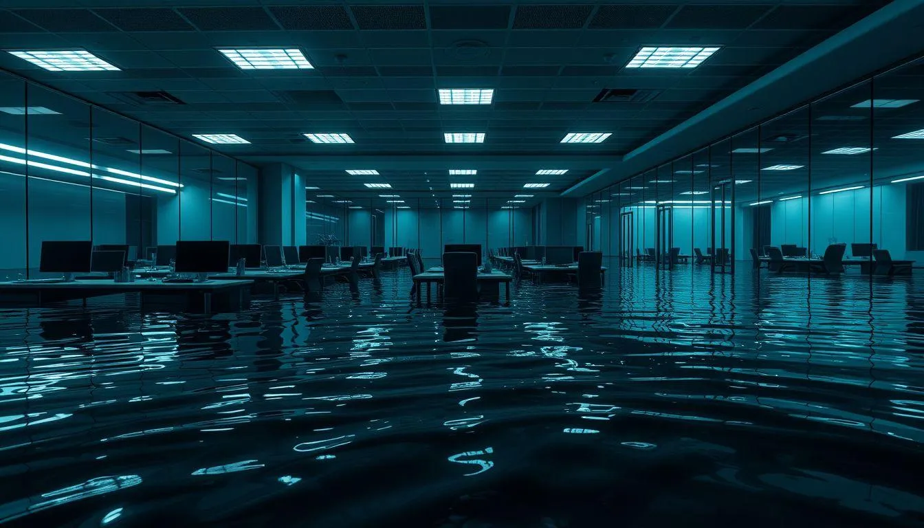 Pengertian dan Makna Dasar Mimpi Tempat Kerja Banjir (c) Ilustrasi AI