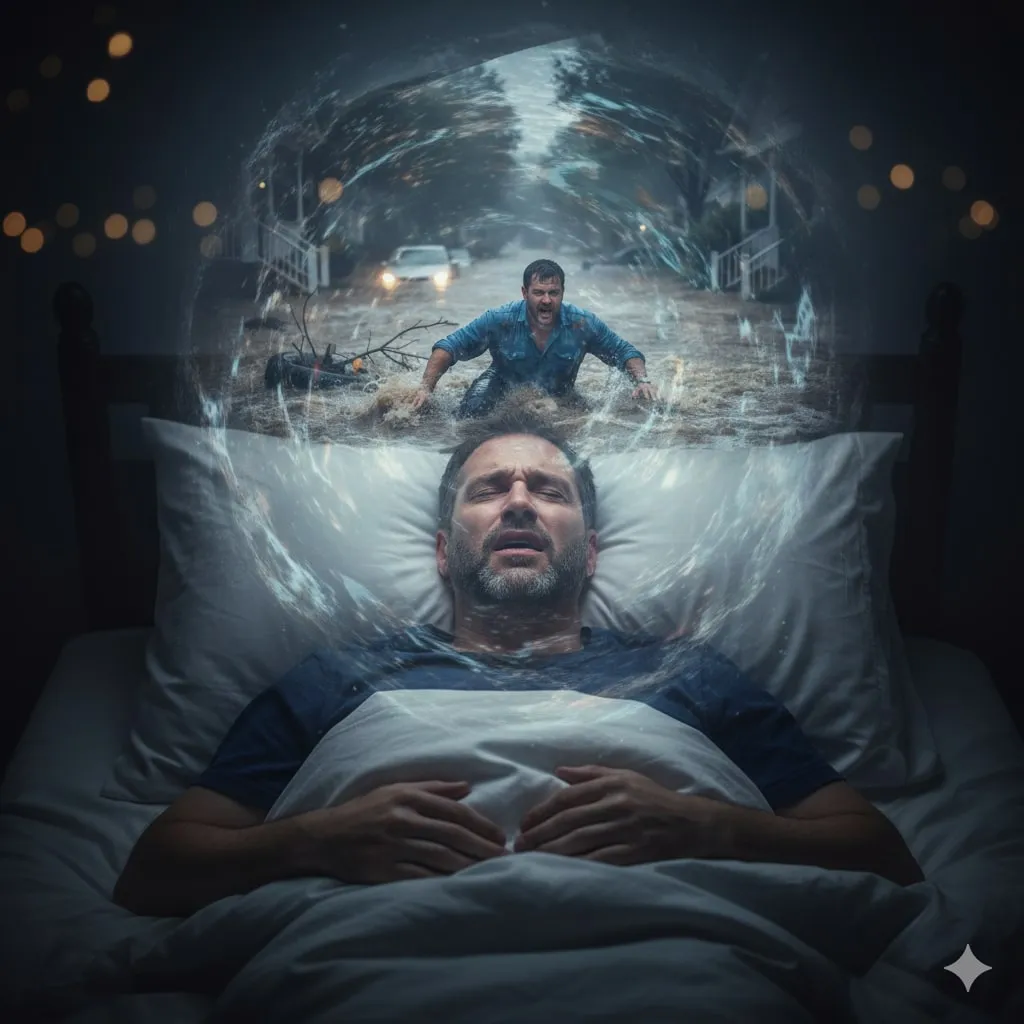 Pengertian dan Makna Dasar Mimpi Terbawa Arus Banjir (c) Ilustrasi AI